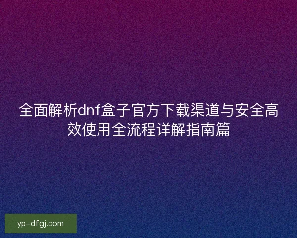 全面解析dnf盒子官方下载渠道与安全高效使用全流程详解指南篇